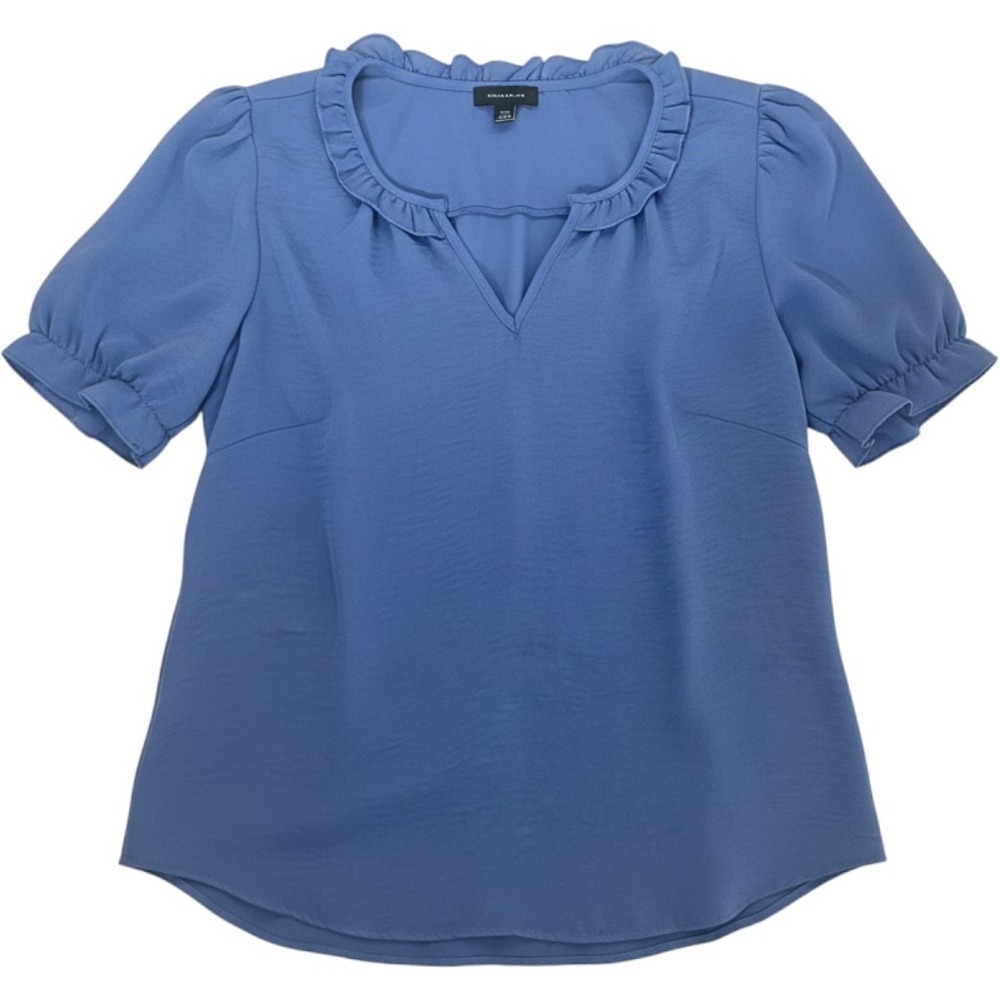 Tamara H. Women Blue Ruffle V-Neck Puff Sleeve Blouse Top XL CHU90080D